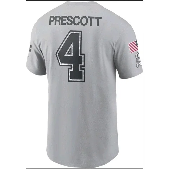 Dak Prescott #4 Dallas Cowboys Nike T Shirt Mens Gray Salute To Service NFL NWT - Picture 2 of 5